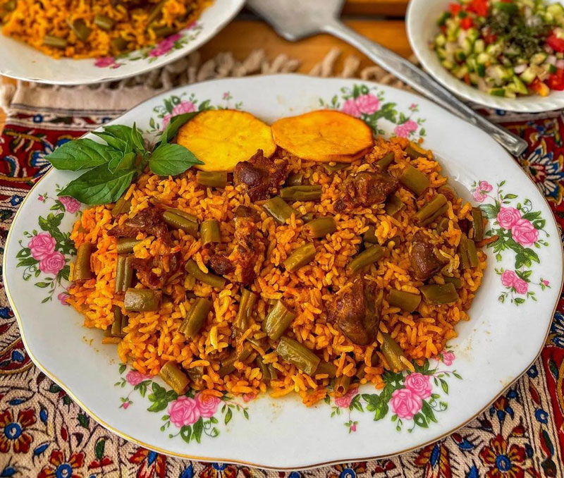 Persian Green Bean Rice with Beef Chunks